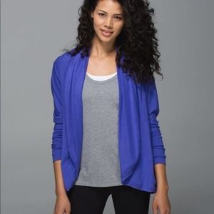 Lululemon Wrap Knit Sweater To & Flow Wrap Open Cardigan Ribbed Cuffs Blue 8